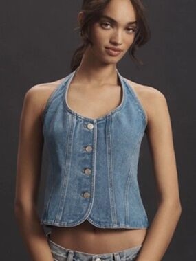 Mare Mare Halter Shrunken Denim Vest XS
